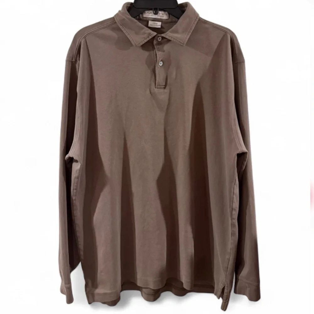 VTG Men's Brown Long Sleeve 100% Pima Cotton Polo Shirt Size Large